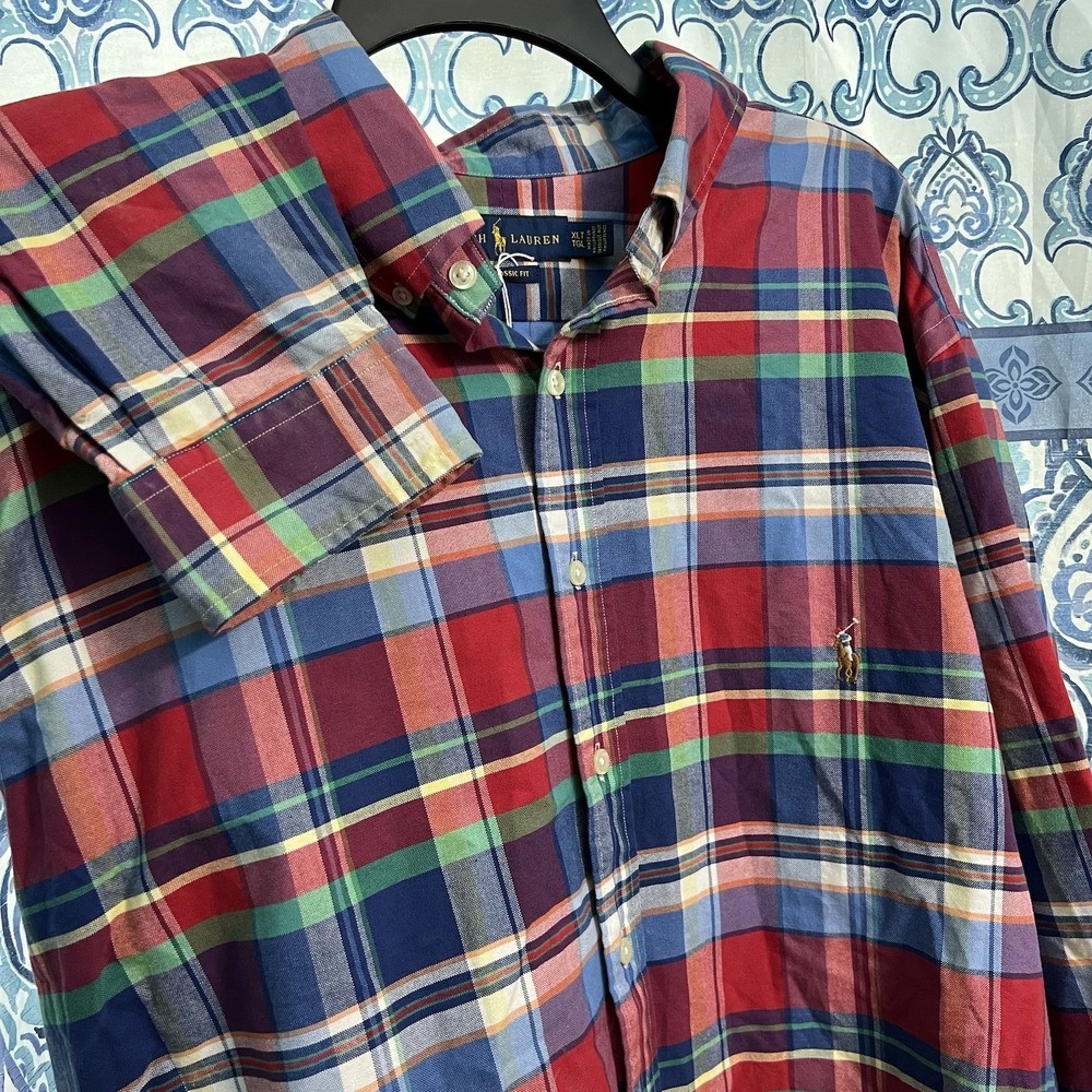 Ralph Lauren Oxford Button-Up Shirt Mens XLT Flesh Pony L/S Multicolor Plaid